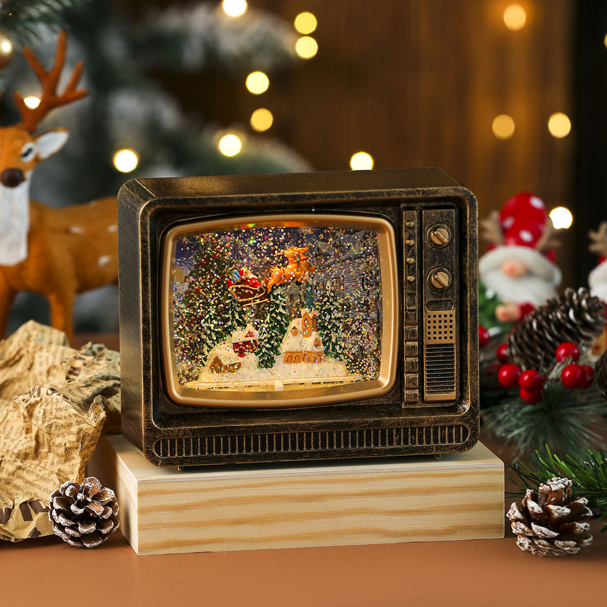 Retro Christmas TV – Automatic Snowfall, Warm LED Glow & Santa Scene
