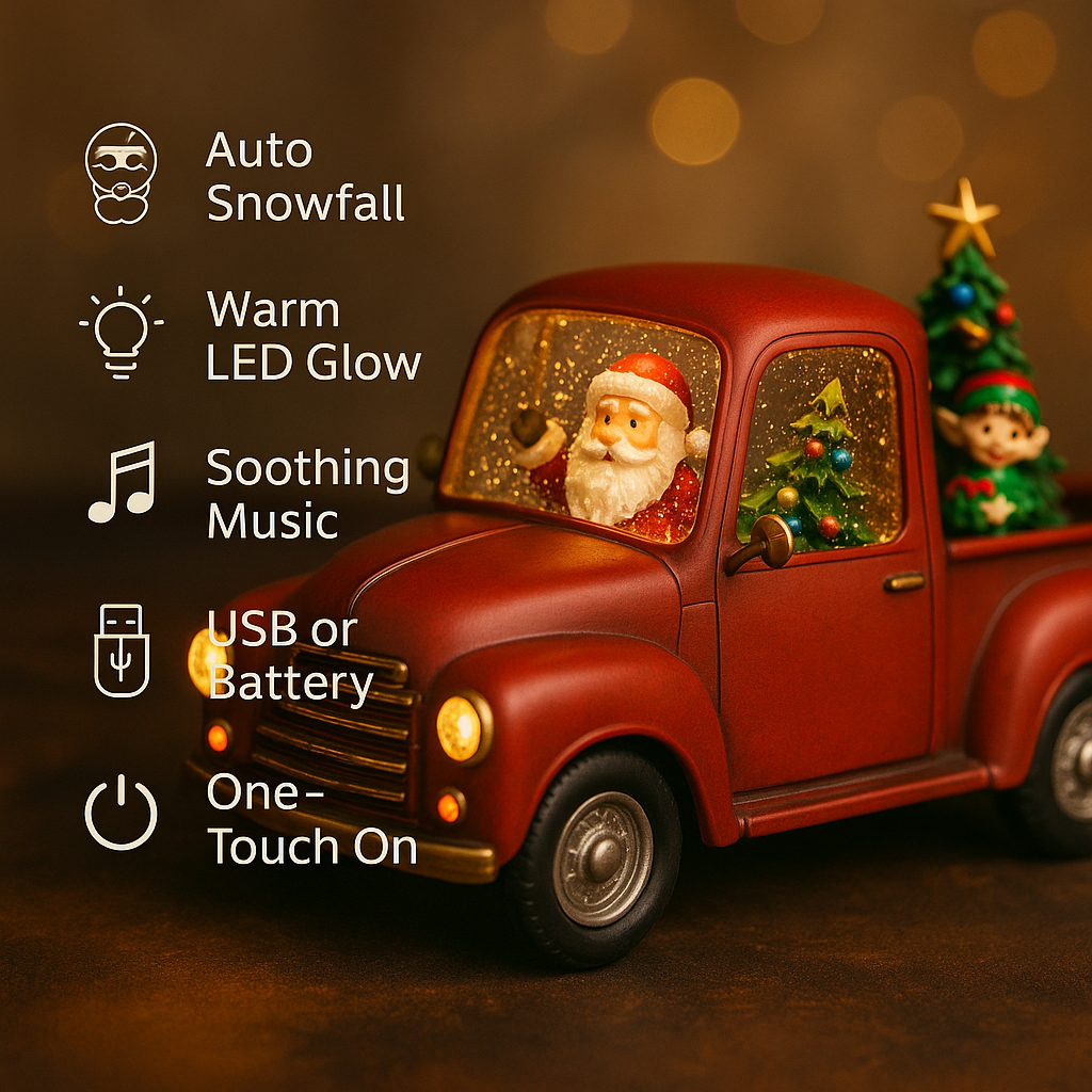 Snow Globe Truck – Retro Christmas Pickup with Automatic Snow & LED